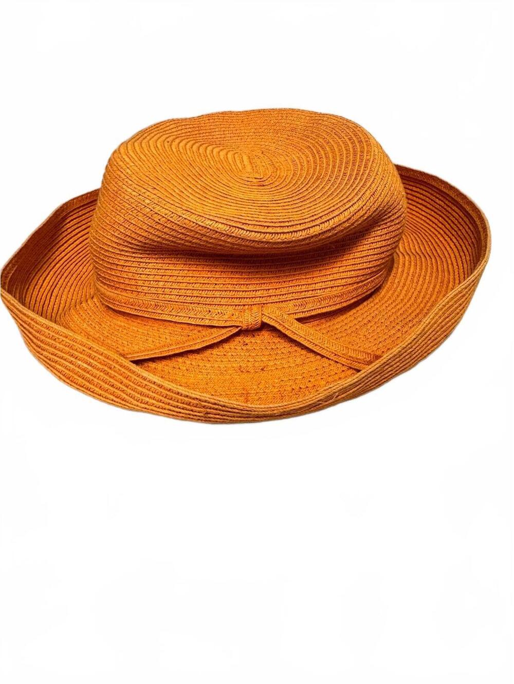 Bijoux Terner Orange Wide Brim Paper Sun Hat Bow Accent